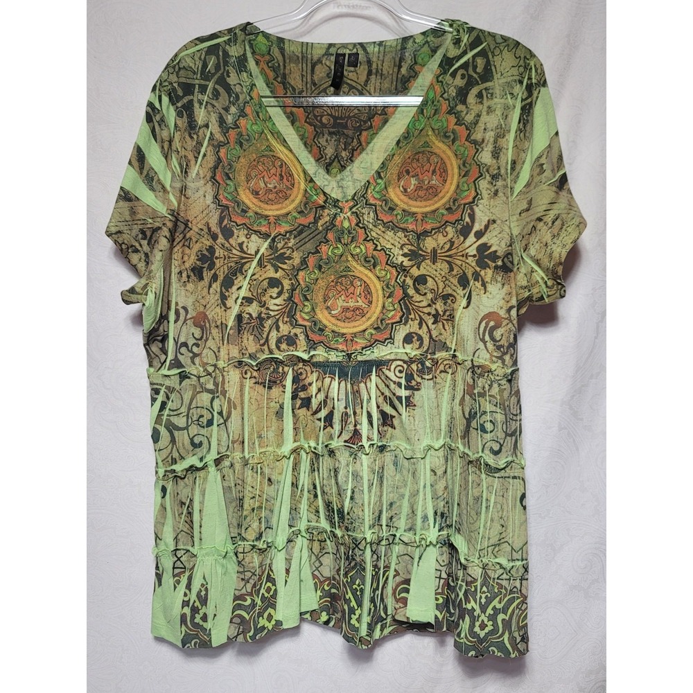 Sudan Lawrence Women's Tunic Top Green Size 2X Green Short Sleeve V-Neck